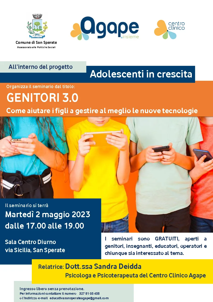 Seminario "Genitori 3.0, come aiutare i figli a gestire al meglio le nuove tecnologie" - Martedì 2 maggio